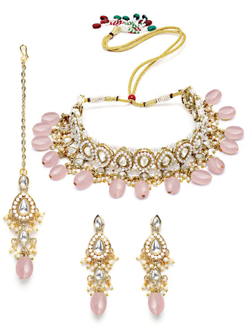Karatcart Gold Plated Pink Tumble Choker Necklace Set for Women