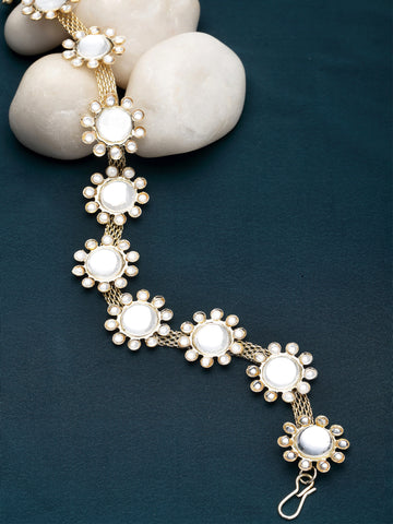 Karatcart Gold Plated Floral Design Kundan Studded Hairband for Women