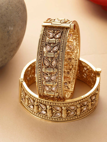 Karatcart Set of 2 Antique Gold Plated Drop Shape Bangles for Women