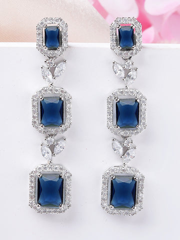 Karatcart Elegant Blue and White American Diamond Drop Earrings