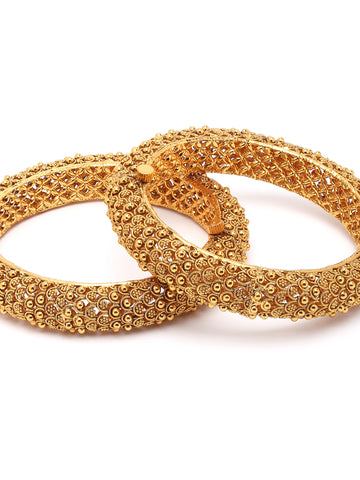 Karatcart Set of 2 Rajwadi Gold Plated Antique Temple Bangles for Women