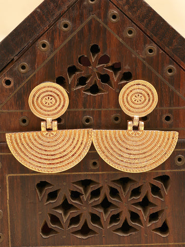Karatcart Antique Gold Plated Round Pattern Engraved Designer Earrings for Women