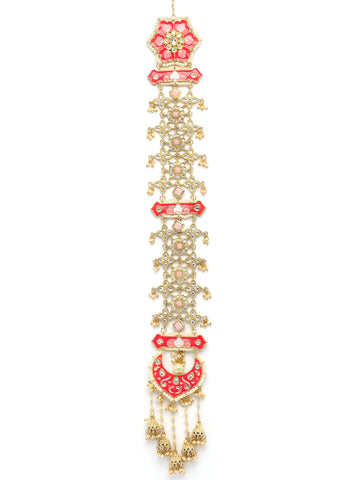 Karatcart Traditional Gold Plated Pink Enamel Kundan Bridal Hair Choti for Women