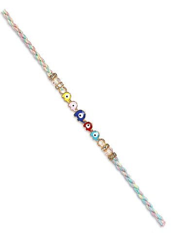 Karatcart Multicolor Evil Eye Elephant Bhiya Rakhi with Roli & Chawal