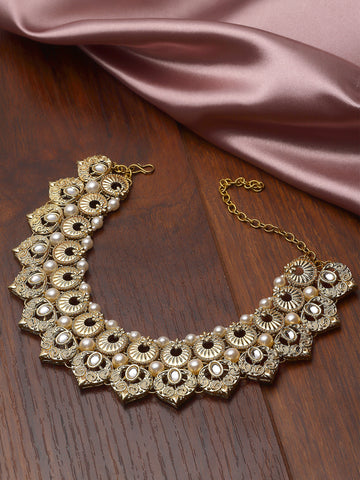 Karatcart Gold Plated Pearl and Kundan Studded Hair Juda for Women