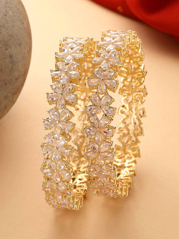 Karatcart American Diamond Studded Gold Plated Set of 2 Bangles for Women