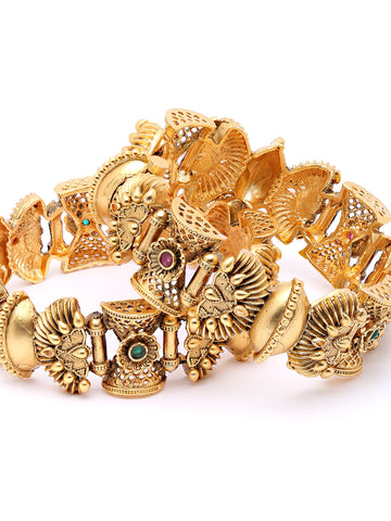 Karatcart Set of 2 Antique Gold Plated Rajwadi Bangles For Women