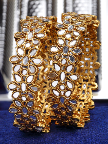 Karatcart Antique Gold Plated Set of 2 Mirror Studded Bangles for Women