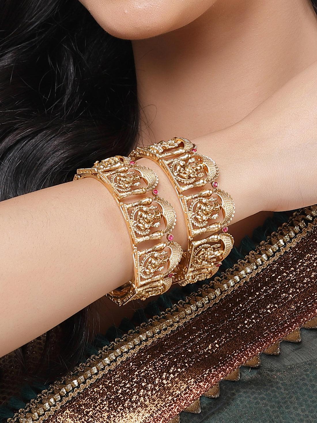 Karatcart Gold Plated Set of 2 Lord Ganesh Bangles for Women