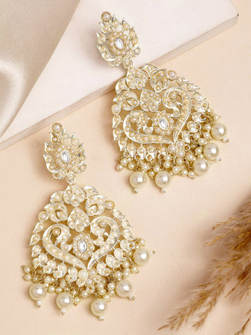 Karatcart Gold-Toned Ethnic Pearl Kundan Dangler Earrings for Women