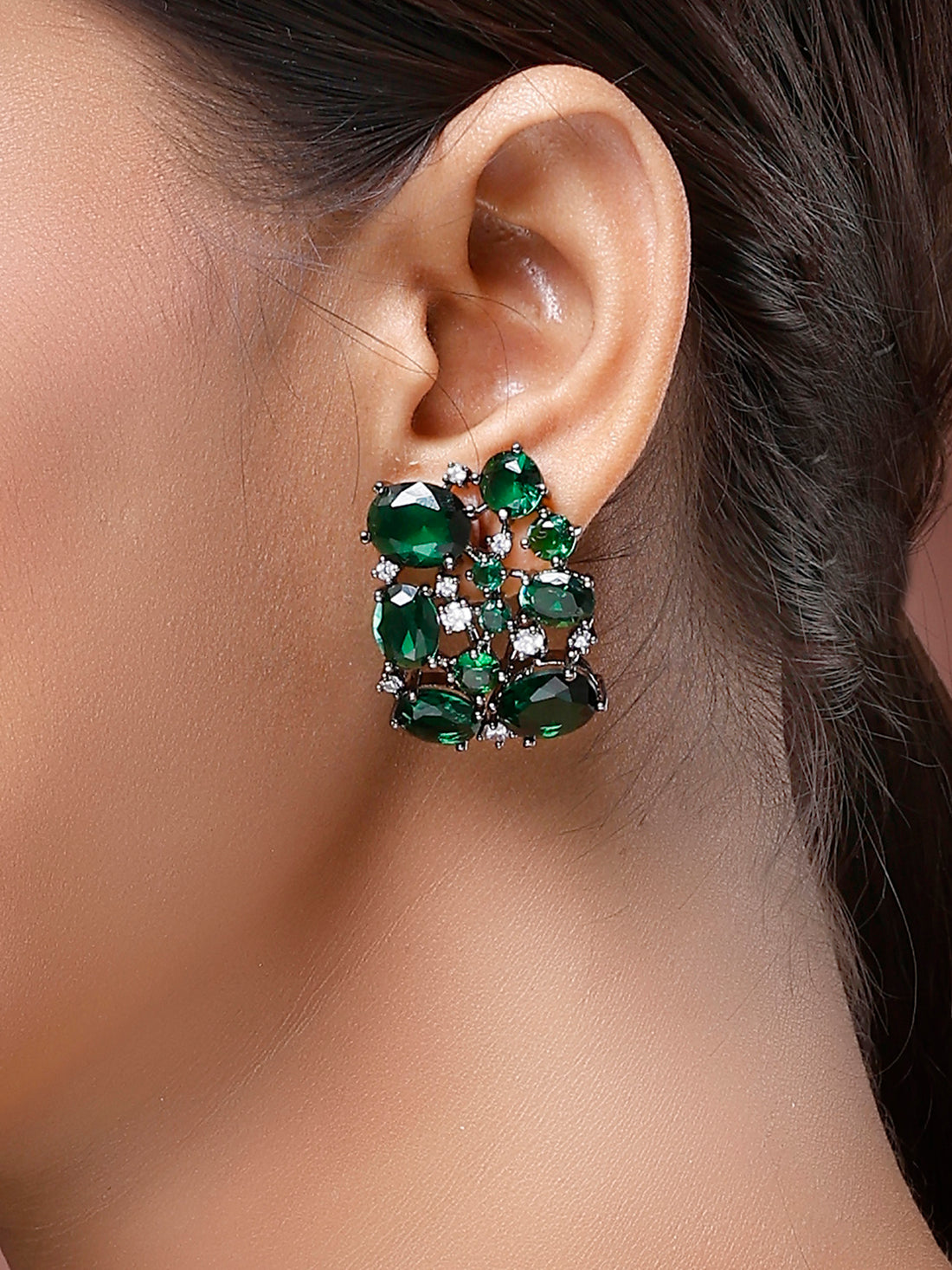 Karatcart Glamorous Green American Diamond Stone Stud Earrings for Women