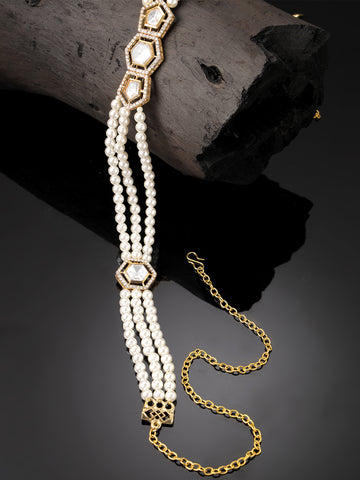Karatcart Gold Plated Pearl Beaded Polki Kundan Kamarbandh for Women