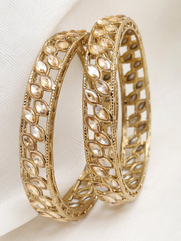 Karatcart Set of 2 Kundan Studded Antique Gold Plated Bangles for Women