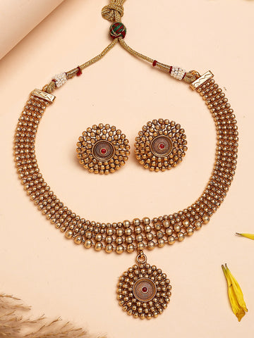 Karatcart Elegant Gold-Plated Round Balls Beaded Necklace Set for Women