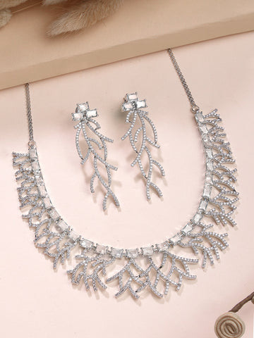 Karatcart Silver Plated American Diamond Neckalce Set for Women