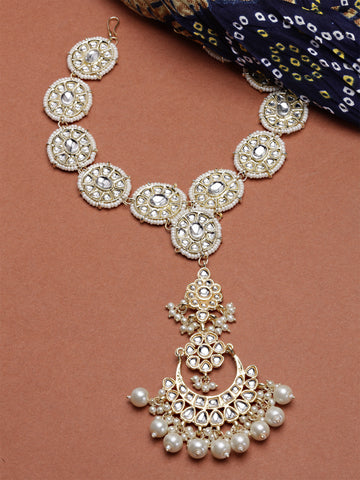 Karatcart Gold-Plated Kundan Studded & Pearl Beaded Sheeshphool