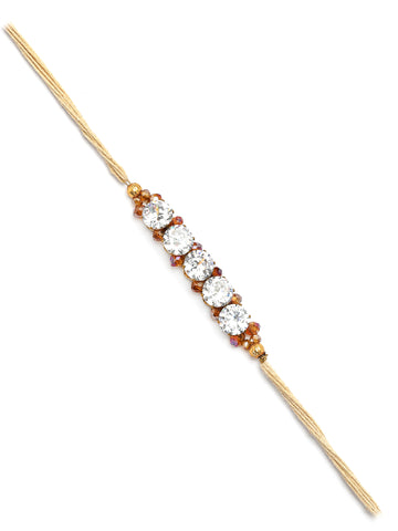 Karatcart Brown Crystal and Rhinestones Bhiya Rakhi with Roli & Chawal