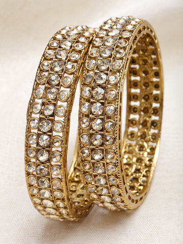 Karatcart Antique Gold Plated Set of 2 Kundan Studded Rajwadi Bangles for Women