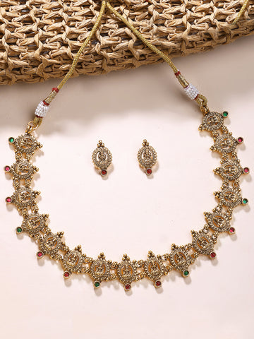 KARATCART Traditional Gold-Plated Laxmi Mata Coin Temple Jewellery Set for Women