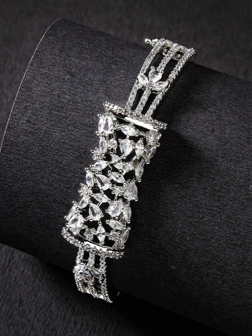Karatcart Silver-Tone American Diamond Studded Bracelet for Women