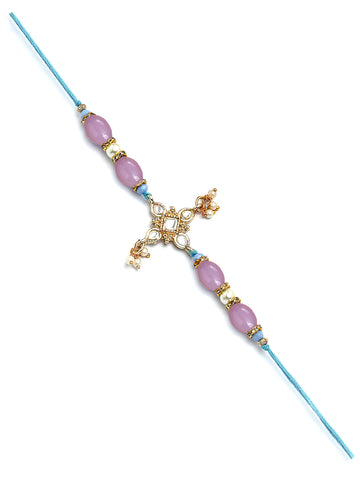 Karatcart Gold Plated Purple Beads Floral Kundan Bhiya Bhabhi Rakhi with Roli & Chawal