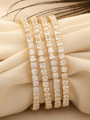 Karatcart Set of 4 Gold Plated Square American Diamond Studded Bangles for Women