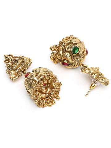 Karatcart Traditional Gold Plated Temple Jhumka Earrings with Laxmi Mata Design for Women