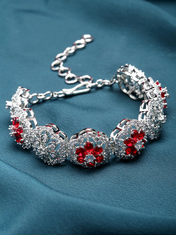 Karatcart Silver Tone Red Cubic Zirconia Studded Bracelet for Women