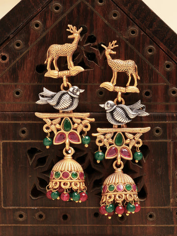 Karatcart Antique Gold Plated Deer Design Tribal Drop Earrings for Women