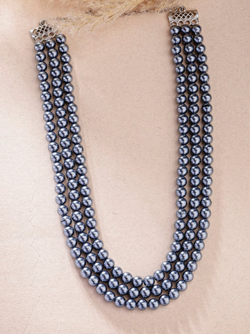 Karatcart Matellic Blue Pearl Beaded Necklace for Women