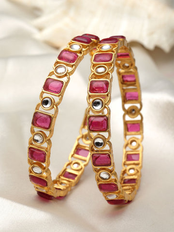 Karatcart Gold Plated Red Stone Bangles Set for Women