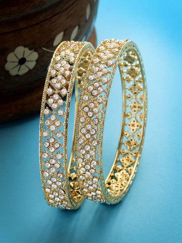 Karatcart American Diamond Studded Gold Plated Set of 2 Bangles for Women
