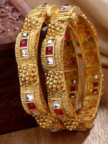Karatcart Antique Gold Plated Floral Rajwadi Temple Bangles Set for Women