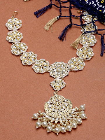Karatcart Gold Plated Pearl Studded Kundan Sheeshphool for Women