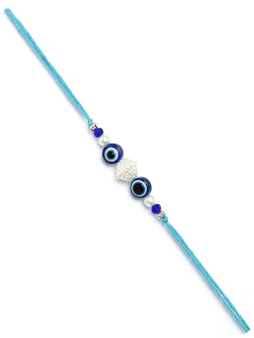 Karatcart Gold Plated Blue Evil Eye Bhiya Rakhi with Roli & Chawal