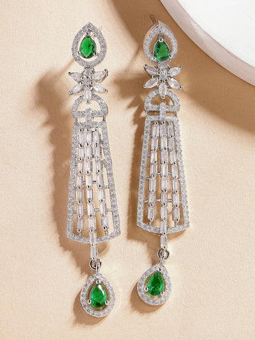 Karatcart Sparkling Green American Diamond Drop Earrings for Women