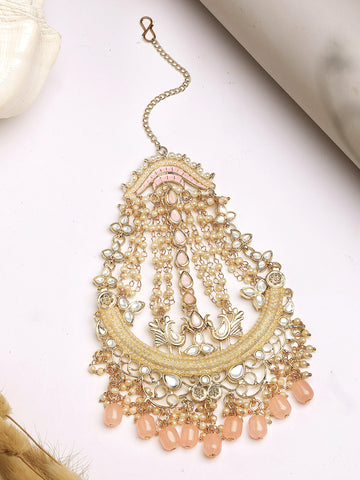 Karatcart Gold Plated Royal Pink Tumble Studded Kundan Passa for Women