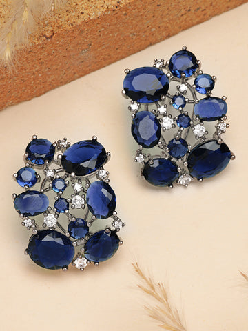 Karatcart Glamorous Blue American Diamond Stone Stud Earrings for Women