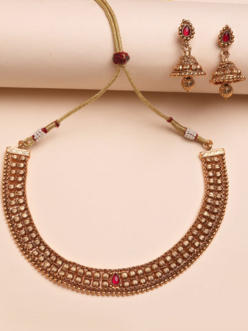 Karatcart Gold Plated Engraved Temple Jewellery Set for Women
