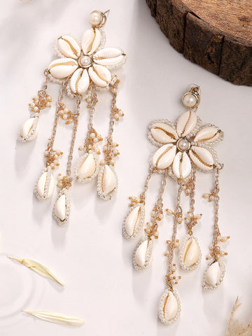 Karatcart Gold Plated White Kaudi Stones Dangler Earrings for Women