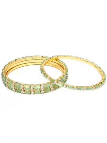 Karatcart Set of 4 Gold Plated Lime Green CZ Studded Bangles for Women