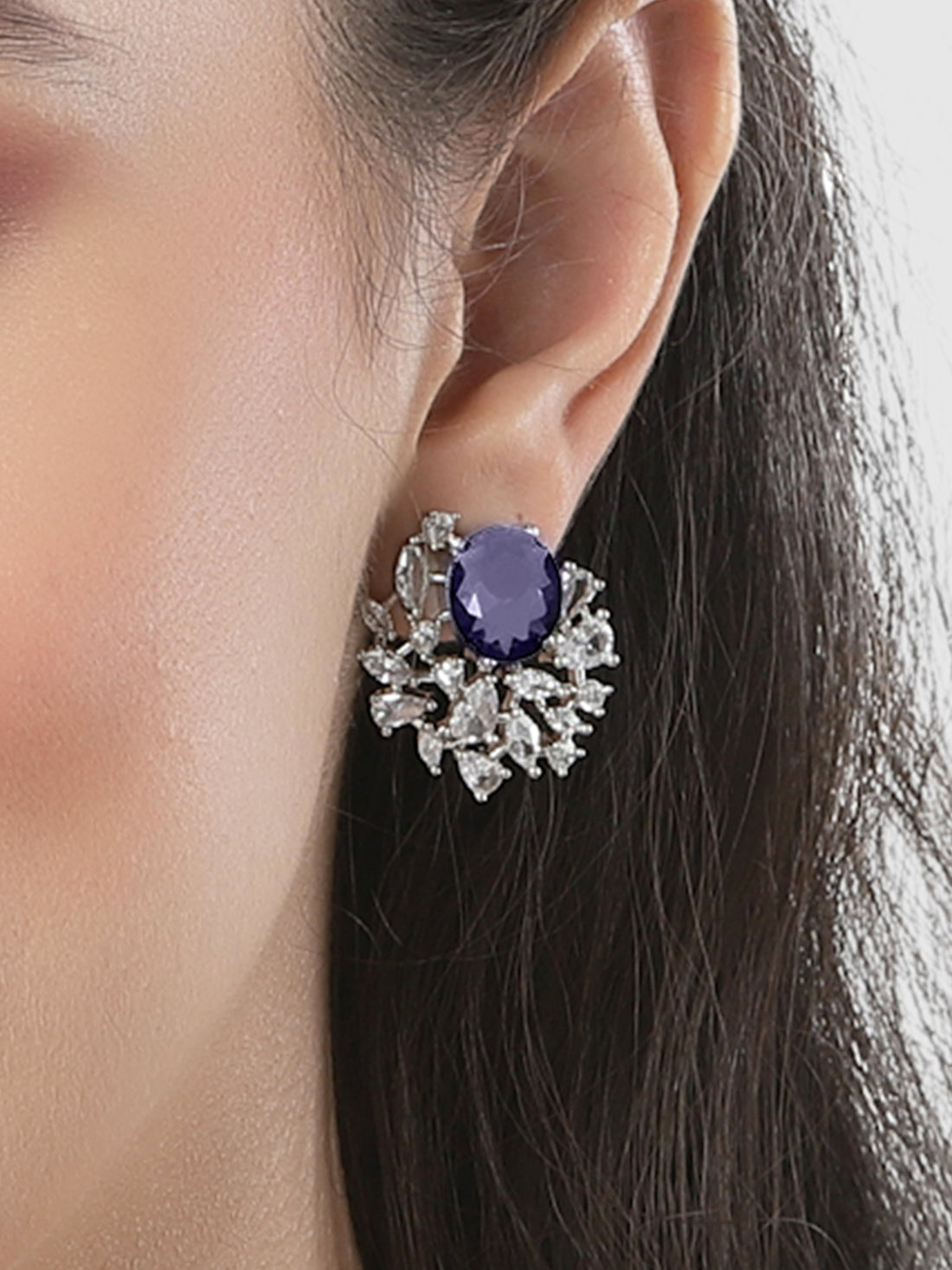 Karatcart Sparkling Purple American Diamond Silver Plated Stud Earrings for Women