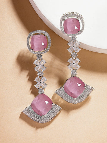 Karatcart Dazzling Pink American Diamond Stone Drop Earrings for Women