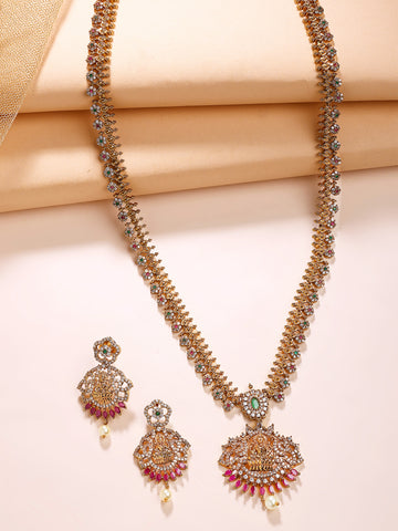 KARATCART Traditional Gold-Plated Laxmi Mata Rani Haar Temple Jewellery Set for Women