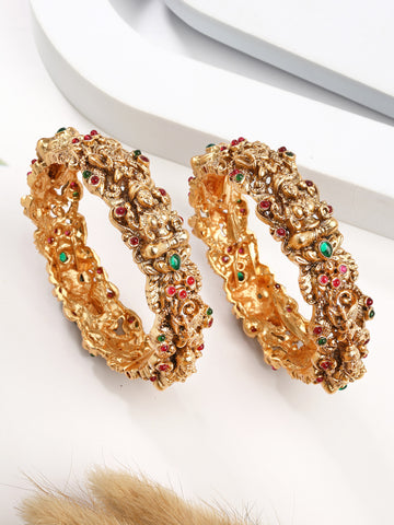 Karatcart Set of 2 Antique Gold-Plated Laxmi Mata South Indian Style Temple Bangles for Women (2.4)