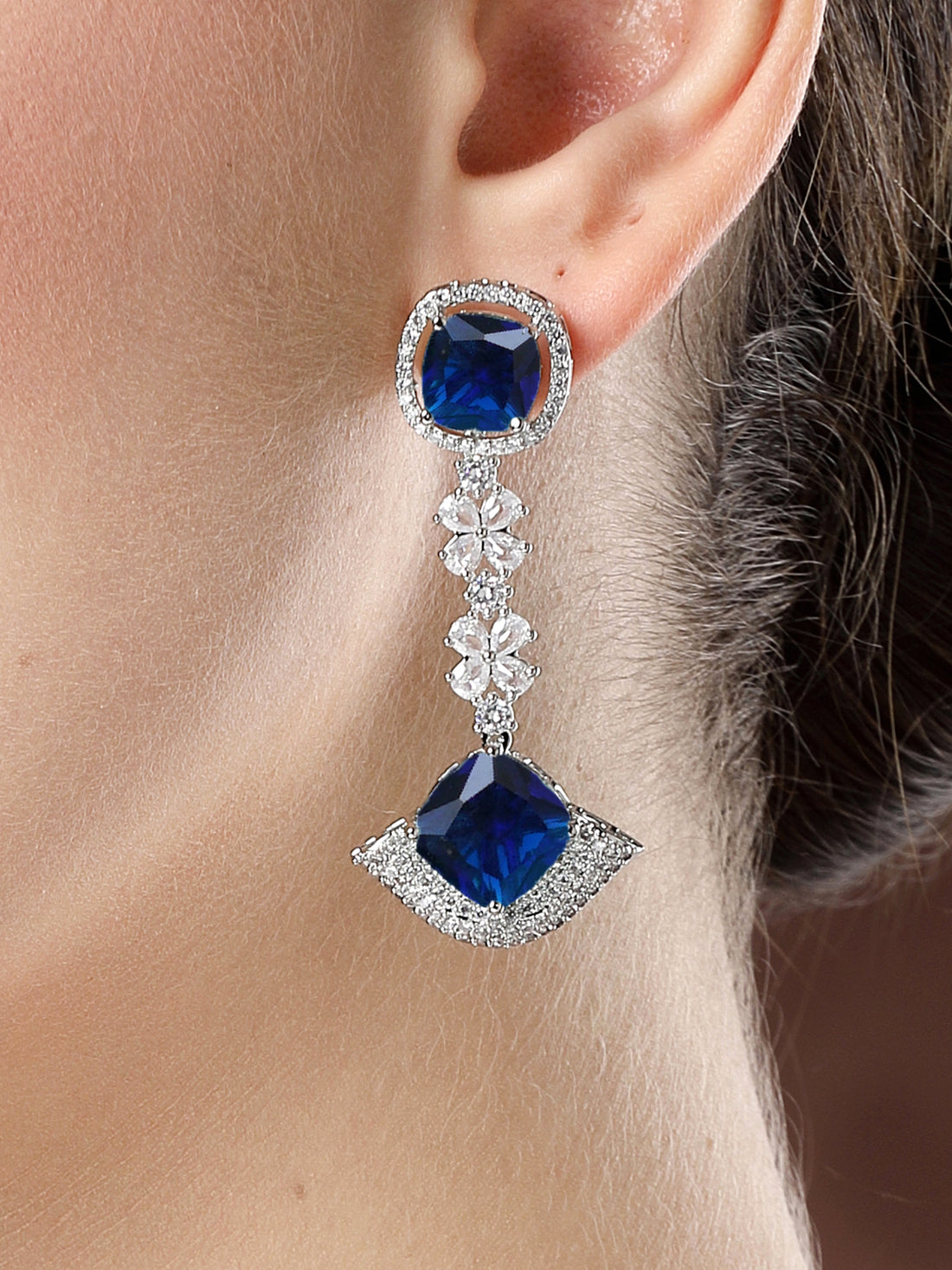 Karatcart Dazzling Blue American Diamond Stone Drop Earrings for Women