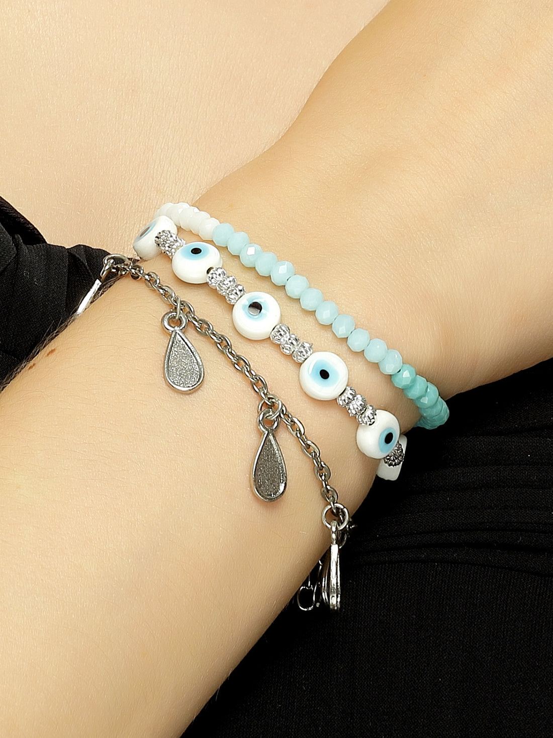 Karatcart Set of 3 Evil Eye and Crystal Bracelets for Women
