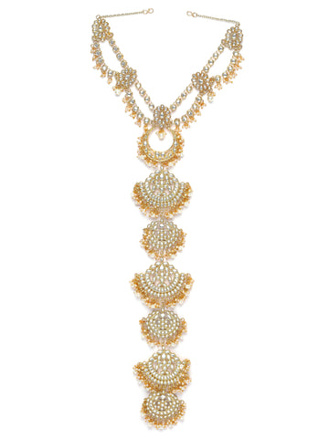 Karatcart Gold Plated Kundan & Pearl Bridal Wedding Hair Braid Choti for Women