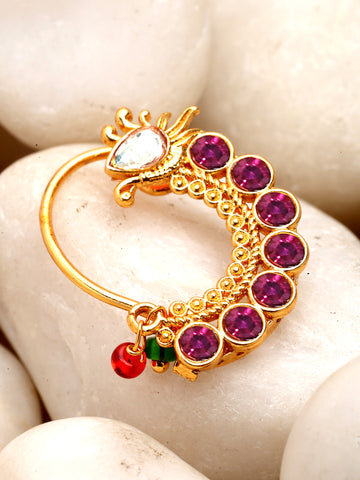 Karatcart Gold Plated Pink Stone Studded Nose Ring for Women