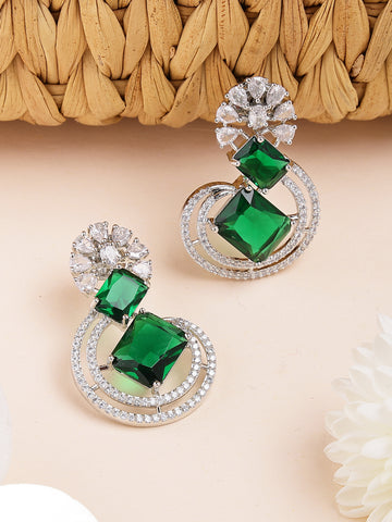 Karatcart Modern Green American Diamond Design Silver-Plated Stud Earrings for Women